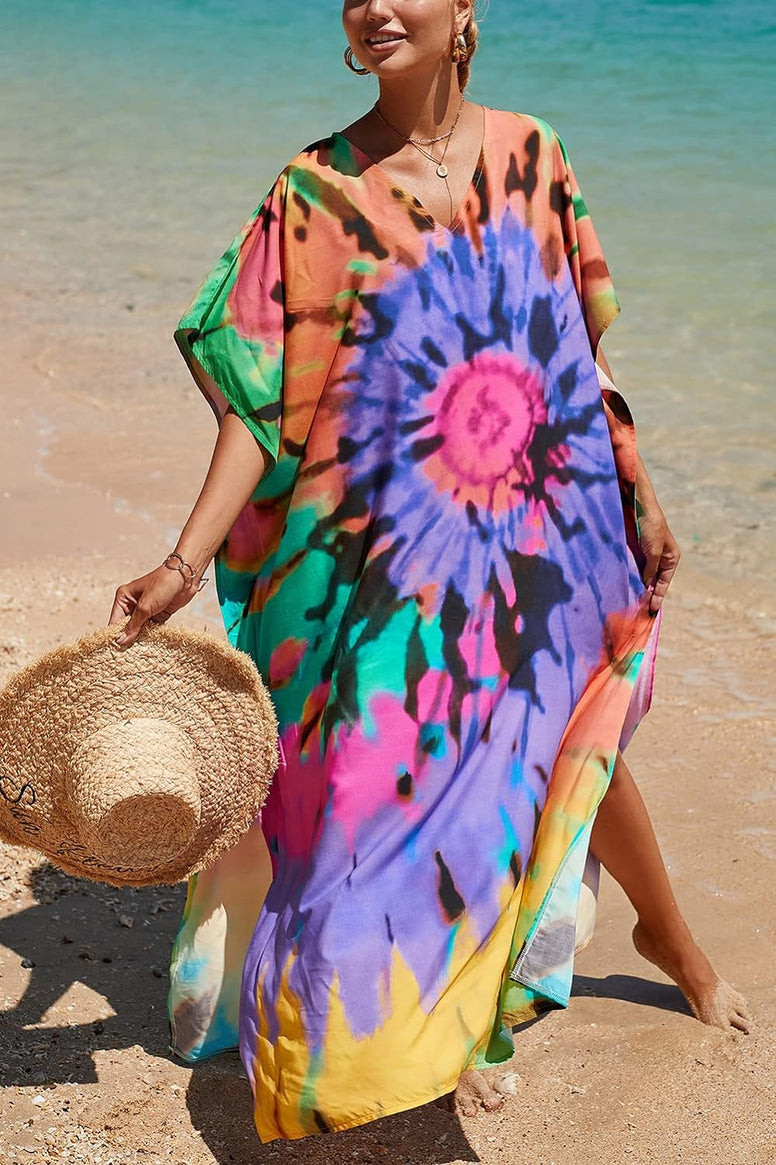 YouKD Summer Long Kaftan Bohemian Loungewear Beach Swimsuit Cover Up Maxi Dress for Women