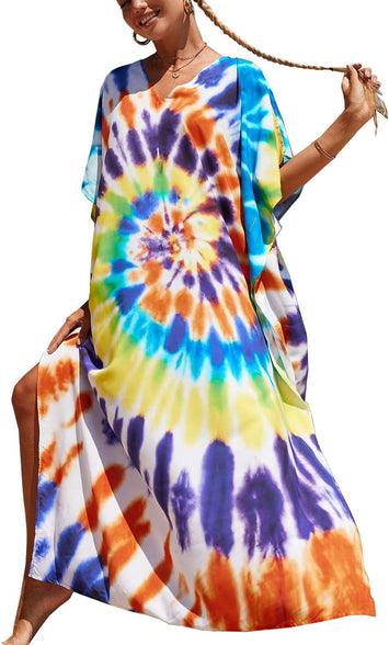 YouKD Summer Long Kaftan Bohemian Loungewear Beach Swimsuit Cover Up Maxi Dress for Women