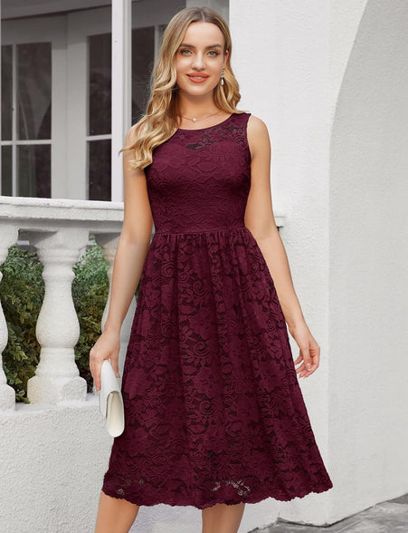 Lace Cocktail Dress for Women Wedding Guest Lace Formal Dress Midi Lace Dress Evening Party Tea Length Prom Dress