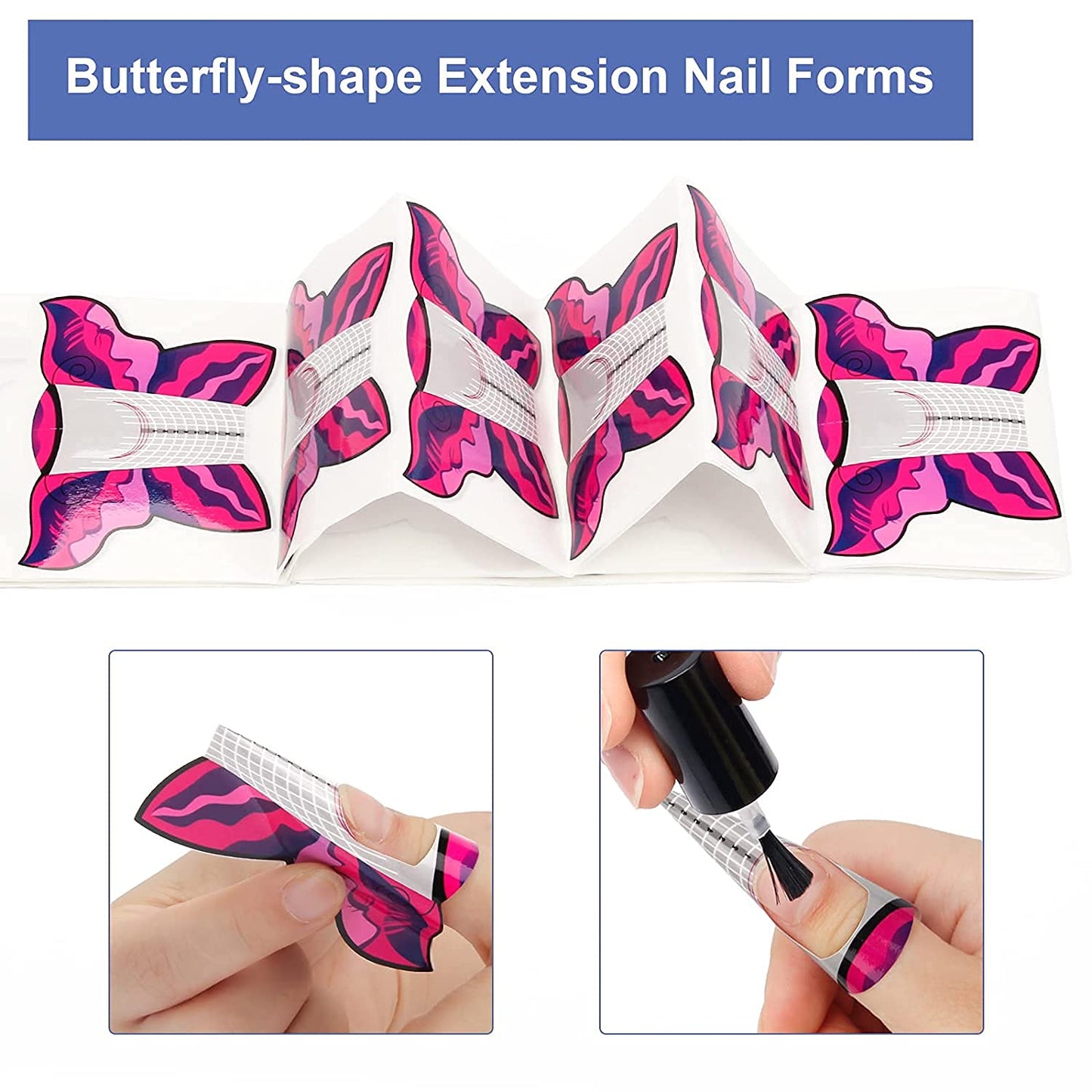 ELECDON 100PCS Acrylic Butterfly-Shape Self Adhesive Gel Nail Extension Nail Forms for DIY Tool UV Gel Forms Guide Stickers (Papilionac)