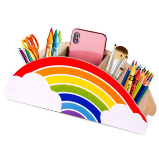 ELECDON Wooden Pen Holder & Pencil Holders - Rainbow Supply Caddy Phone Holder Desk Organizer for Office Supplies Makeup Brush Classroom Organization for Women & Kids