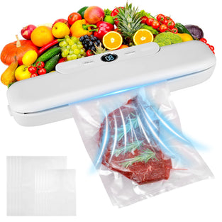 Vacuum Sealer for Food - Professional Foil Sealing Device with 10 Vacuum Bags - Sealing Device Vacuum Machine for Sous Vide, Dry and Moisture - Extended Storage Time and Freshness