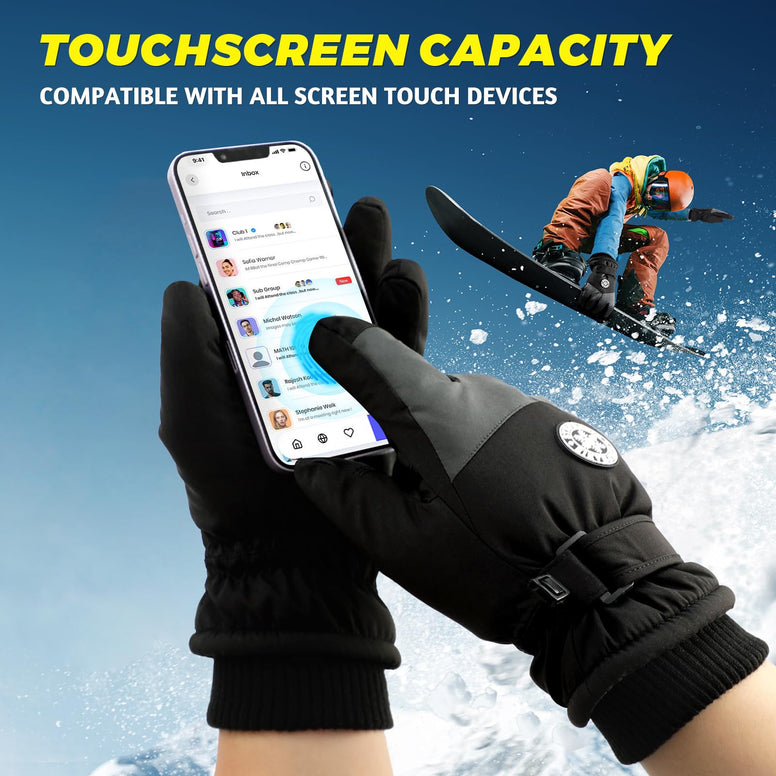 Trifabricy Winter Ski Gloves for Men Women, Waterproof Windproof Touchscreen Gloves Cold Weather, Snow Gloves for Skiing Snowbarding