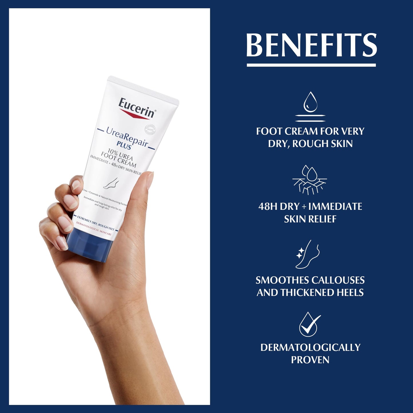 Eucerin UreaRepair Plus 10% Urea Foot Cream with Ceramide, Smoothes Callouses and Thickened Heels, Feet Care for Very Dry Skin, Suitable for Mature & Diabetic Skin, 100ml