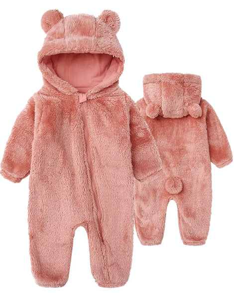 CHAOJIESI Baby Snowsuit Bear Ear Hooded Jumpsuit Fleece Romper Zipper Winter Coat Outfits (3-6 Months)