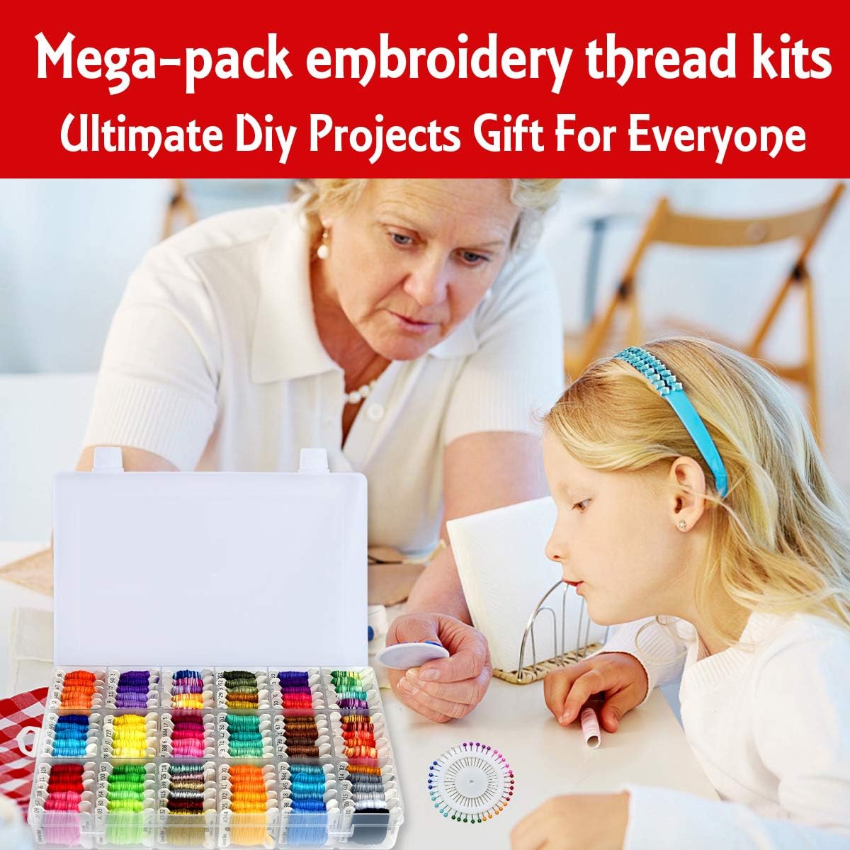 Embroidery Floss Cross Stitch Threads String Kits with Organizer Storage Box Included 108pcs Colorful Friendship Bracelets Floss with Number Stickers&Floss Bobbins &110 Pcs Cross Stitch Tool Kits