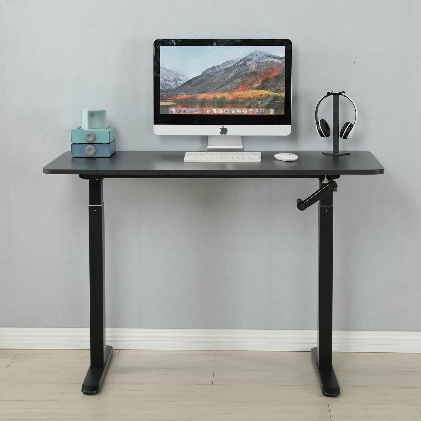 White Mulberry Manual Height Adjustable Sit-Stand Desk | Ergonomic Spacious Sit - Stand Table | Manual Height Adjustable Lever | Use in office, workstation or home | Black | 120 * 60*H(75-118) cm