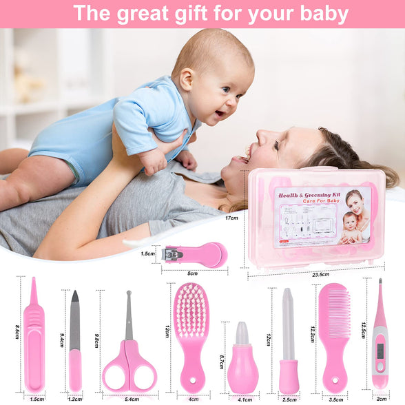 Baby Grooming Kit, Baby Care Items, Baby Care Essentials Set, Baby Supplies Set, 9PCS Baby Health Care Set Portable Baby Care Kit, Safety Cutter Baby Nail Kit for Newborn, Infant & Toddler(Pink)