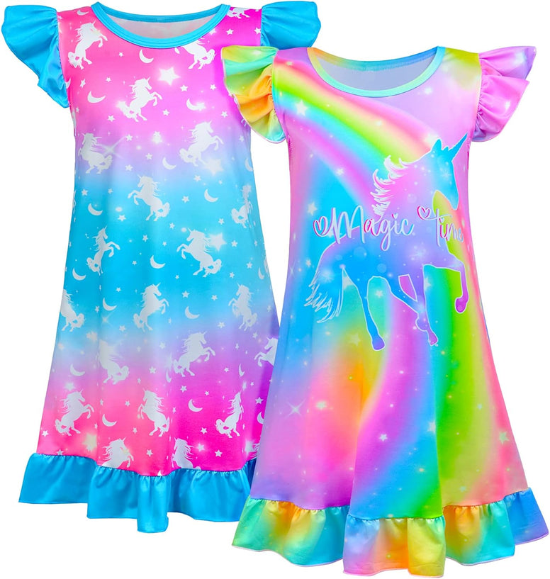 Fiodrimy Girls Nightgowns Unicorn Sleepwear Night Sleep Dress Pajamas Little Kids Toddler Soft Nightgown