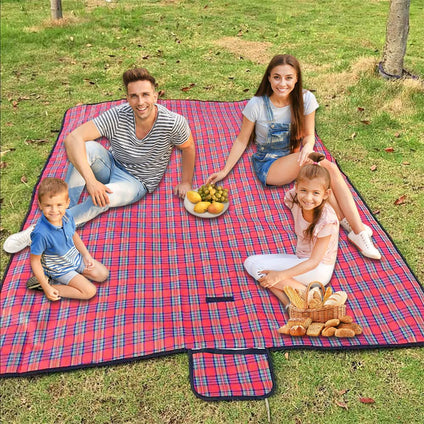 Armo Extra Large Tartan Picnic Blanket With Carrying Handle Waterproof Beach Garden Outdoor Washable Picnic Camping Blanket 200CM X 200CM (Red)