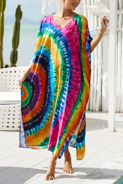 YouKD Maxi Dress V-Neck Kaftan Boho Robes Beach Cover-ups Dress Roomy Gowns for Women