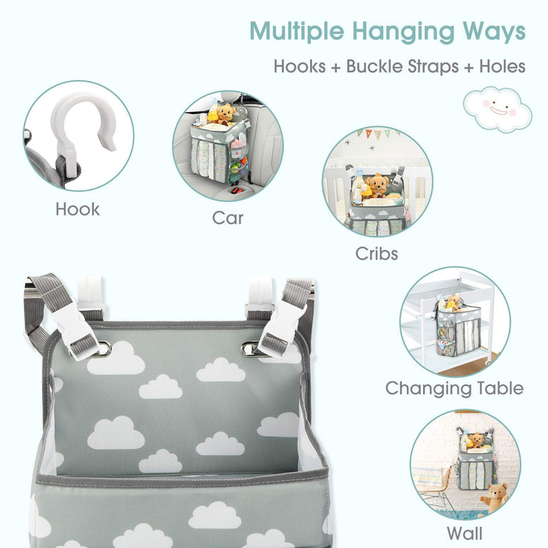 SKEIDO Hanging Diaper Caddy Organizer - Diaper Stacker for Changing Table, Crib, Playard or Wall