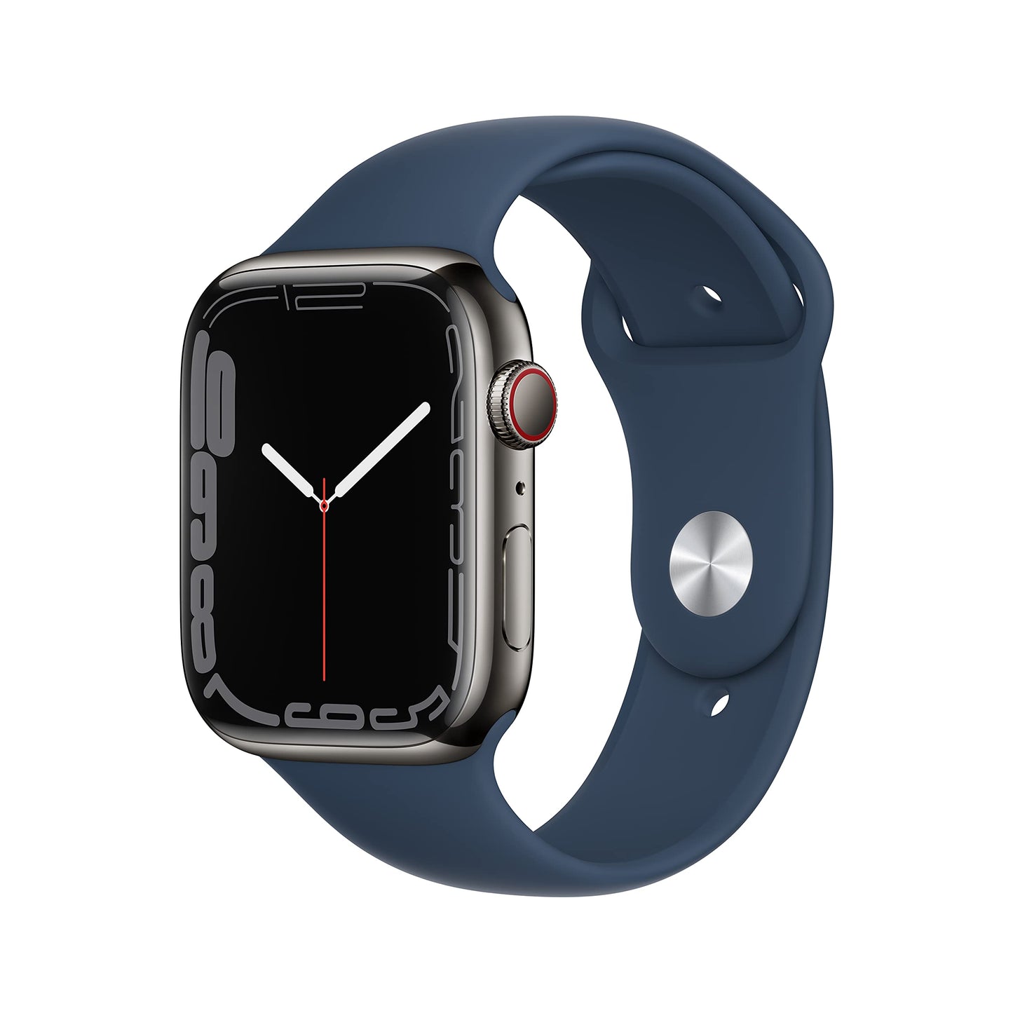 Apple Watch Series 7 (GPS + Cellular, 41mm) Smart watch - Graphite Stainless Steel Case with Abyss Blue Sport Band - Regular. Fitness Tracker, Blood Oxygen & ECG Apps, Water Resistant