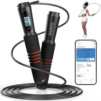 RENPHO Smart Skipping Rope with Counter, Adjustable Wireless Skipping Rope, App Analysis Data, Fitness Skipping Rope Men Women Kids, Crossfit Training Equipment