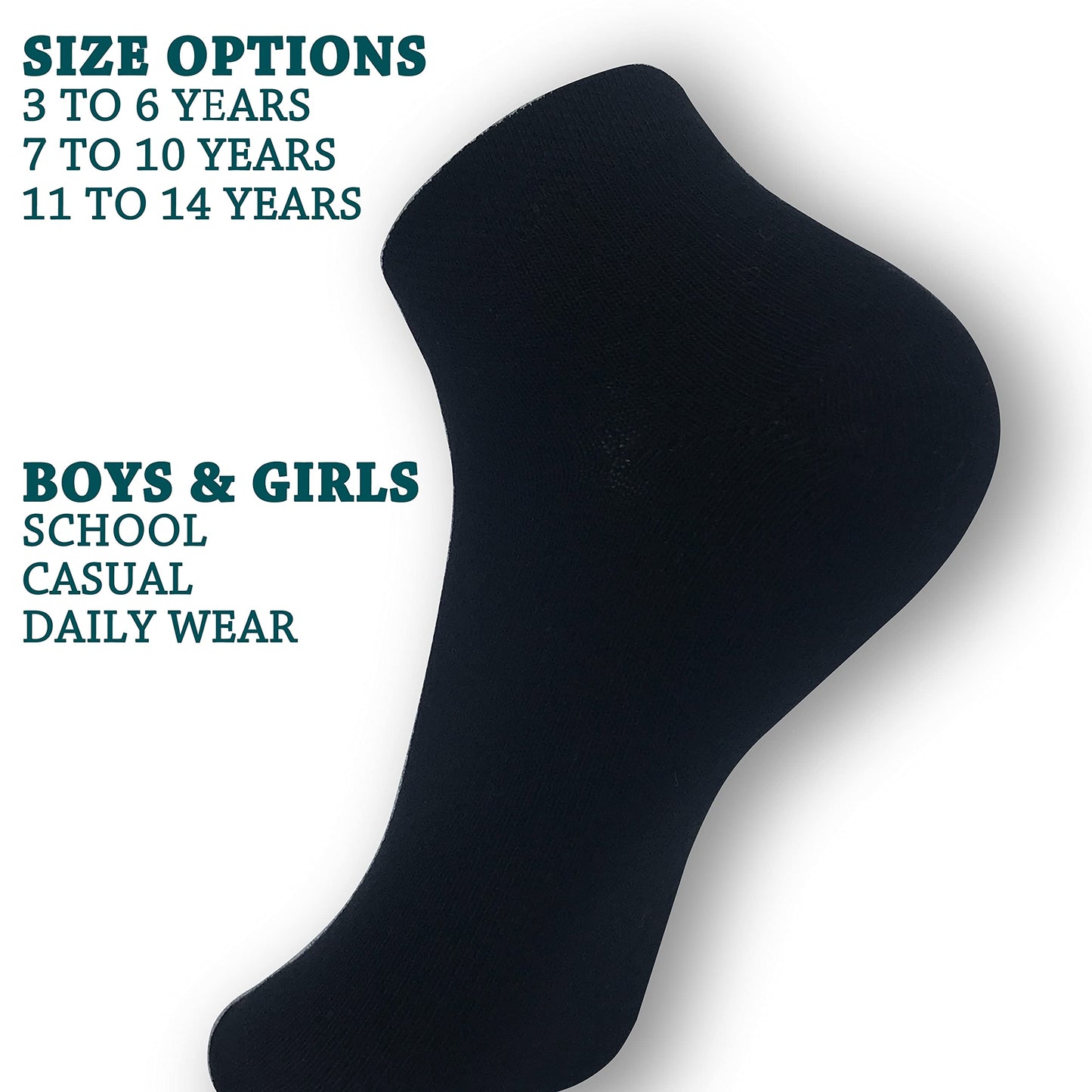 Boys & Girls Unisex Black Ankle Liners No Show Socks 5 Pairs Pack