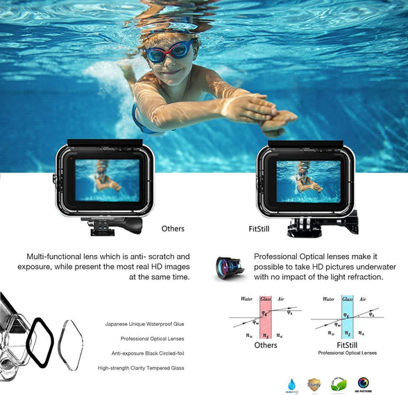 FitStill 60M Waterproof Case for HERO12 Black/HERO11 Black/ HERO 10 Black/HERO 9 Black, Protective Underwater Dive Housing Shell with Bracket Accessories for Go Pro Hero10 Hero9 Action Camera