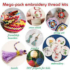 Embroidery Floss Cross Stitch Threads String Kits with Organizer Storage Box Included 108pcs Colorful Friendship Bracelets Floss with Number Stickers&Floss Bobbins &110 Pcs Cross Stitch Tool Kits