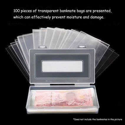 100 Pieces Clear Paper Money Holder with Storage Case, Bill Protector Slab Holder, Banknotes Currency Collection Sleeves Protector Bag