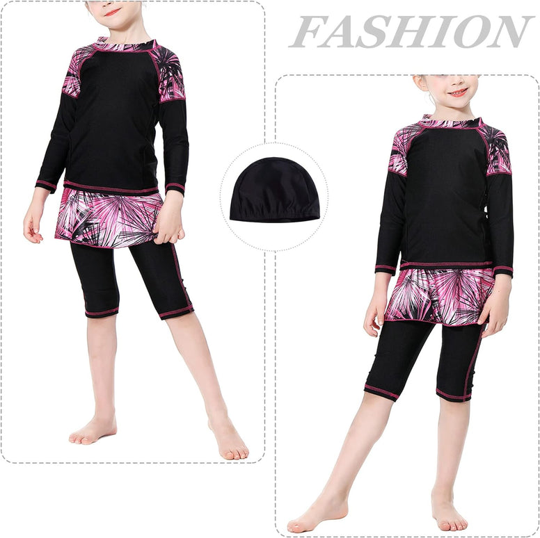 Maeau Muslim Swimsuit for Kids Girls Full Cover Islamic Bathing Suit Hijab Burkini Swimwear