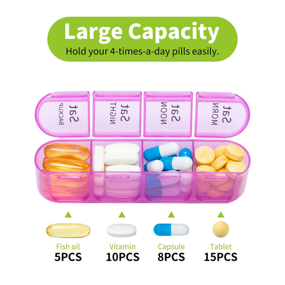 Zoksi 7 Day Pill Organizer 4 Times a Day, Weekly Pill Box, Large Travel Pill Case, Daily Medicine Organizer Container with 28 Portable Compartments for Fish Oils, Vitamins or Supplements (Olive Green)