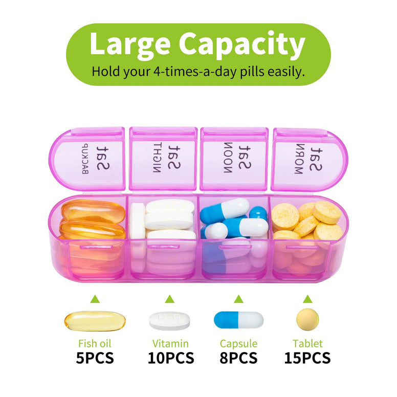 Zoksi 7 Day Pill Organizer 4 Times a Day, Weekly Pill Box, Large Travel Pill Case, Daily Medicine Organizer Container with 28 Portable Compartments for Fish Oils, Vitamins or Supplements (Olive Green)