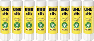 UHU STIC, The Proven Glue Stick - Glues strongly, quickly and permanently, without solvent, 8.2g, Set of 8, White