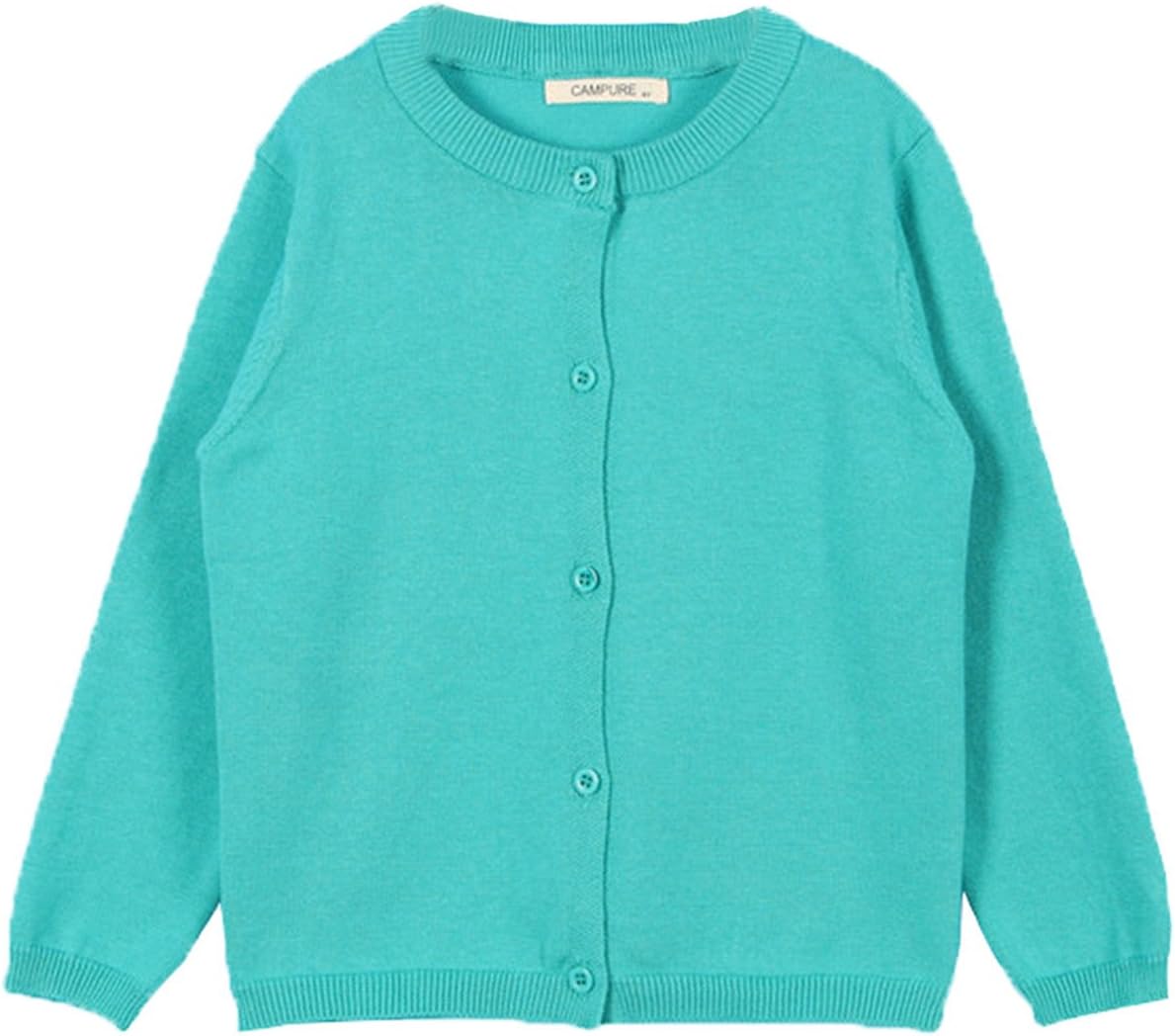 JELEUON Little Girls Cute Crew Neck Long Sleeve Button-Down Solid Cotton Fine Knit Cardigan Sweaters