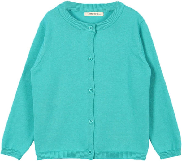 JELEUON Little Girls Cute Crew Neck Long Sleeve Button-Down Solid Cotton Fine Knit Cardigan Sweaters