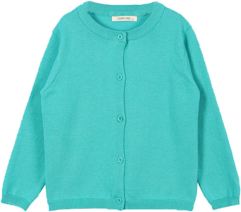 JELEUON Little Girls Cute Crew Neck Long Sleeve Button-Down Solid Cotton Fine Knit Cardigan Sweaters