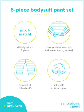 Simple Joys by Carter's Baby Boys' 6-Piece Bodysuits (Short and Long Sleeve) and Pants Set (0-3 Months)