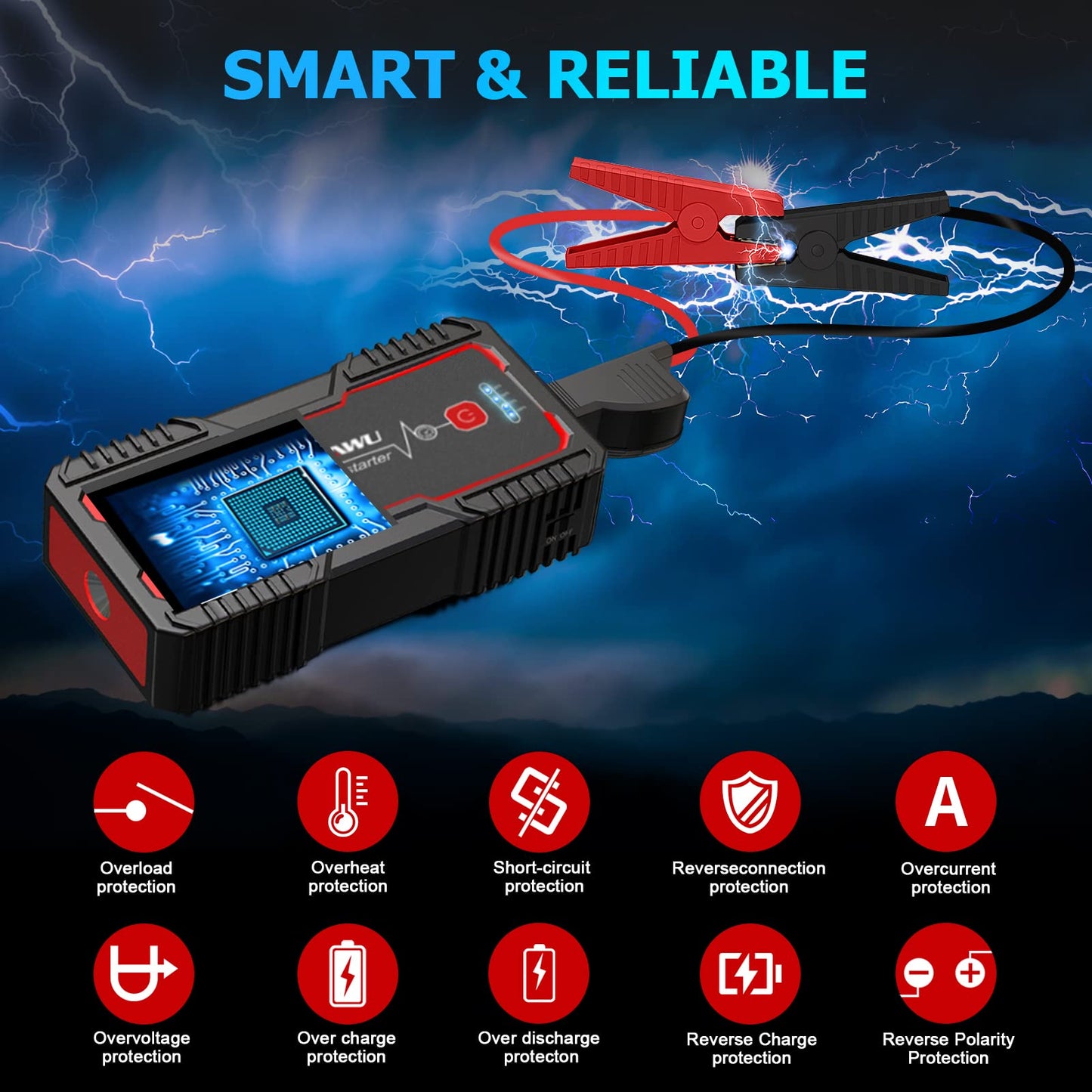 FOWAWU 20800mAh 2000A Car Jump Starter,Water-Resistant Jump Starter Battery Pack(7.5L Gas,6.0L Diesel),Battery Jumper Starter Portable with USB/DC 12V/LED Light