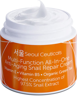 Seoul Ceuticals Korean Skin Care Snail Repair Cream Moisturizer - 97.5% Snail Mucin Extract - All In One Recovery Power For The Most Effective Korean Beauty Routine - 2oz