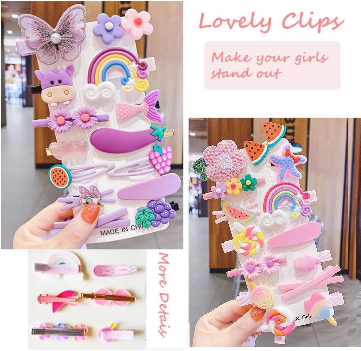 42 Pcs Cute Hair Clips Barrettes for Girls, Korean Princess Hair Accessories, Animal Fruit Rainbow Snap Hairpins for Kids Toddler Baby