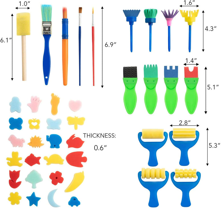 Mumoo Bear Kids Early Learning Sponge Painting Brushes Kit, 42 Pieces Sponge Drawing Shapes Paint Craft Brushes For Toddlers Assorted Pattern, Including Children Waterproof Art Painting Smock Apron