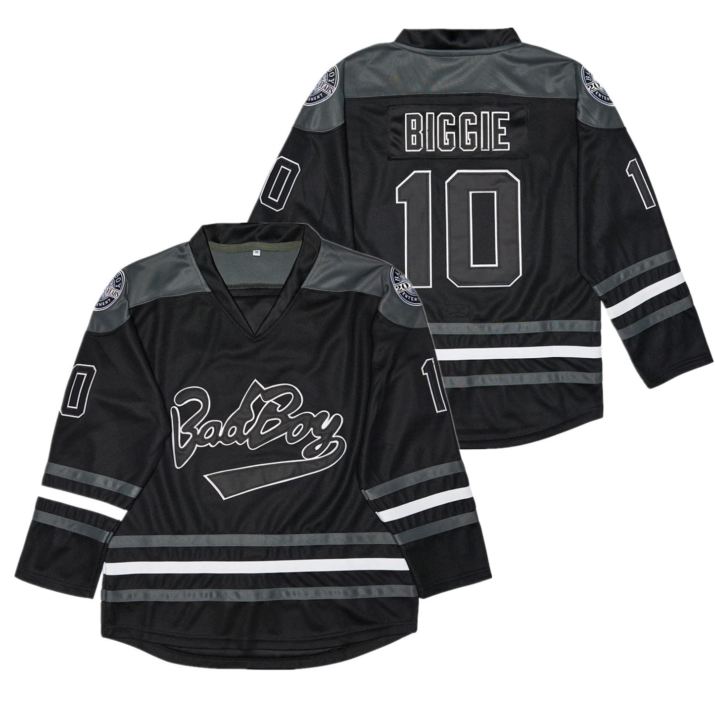 Men's #10 Biggie Smalls Bad Boy 90S Hip Hop Long Sleeve Black Notorious Hockey Jersey