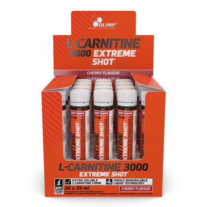 Olimp Labs L-Carnitine 3000 Extreme Shots, Cherry Flavour, Pack of 20 Ampoules