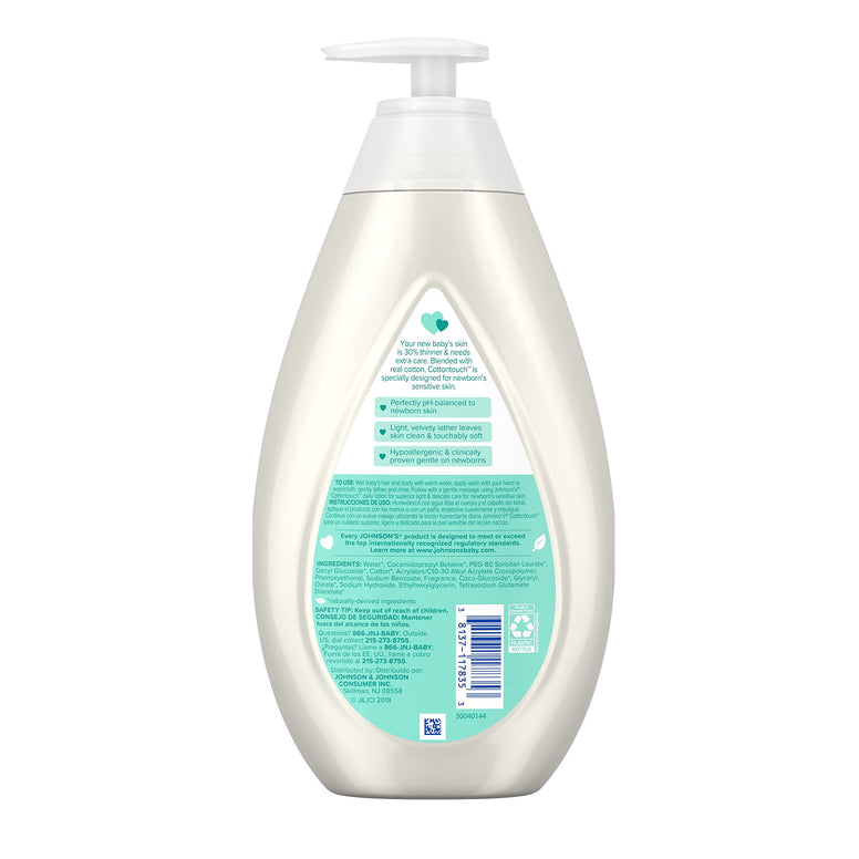 (800 mL) - Johnson's CottonTouch Newborn Baby Wash & Shampoo, Made with Real Cotton, 800ml