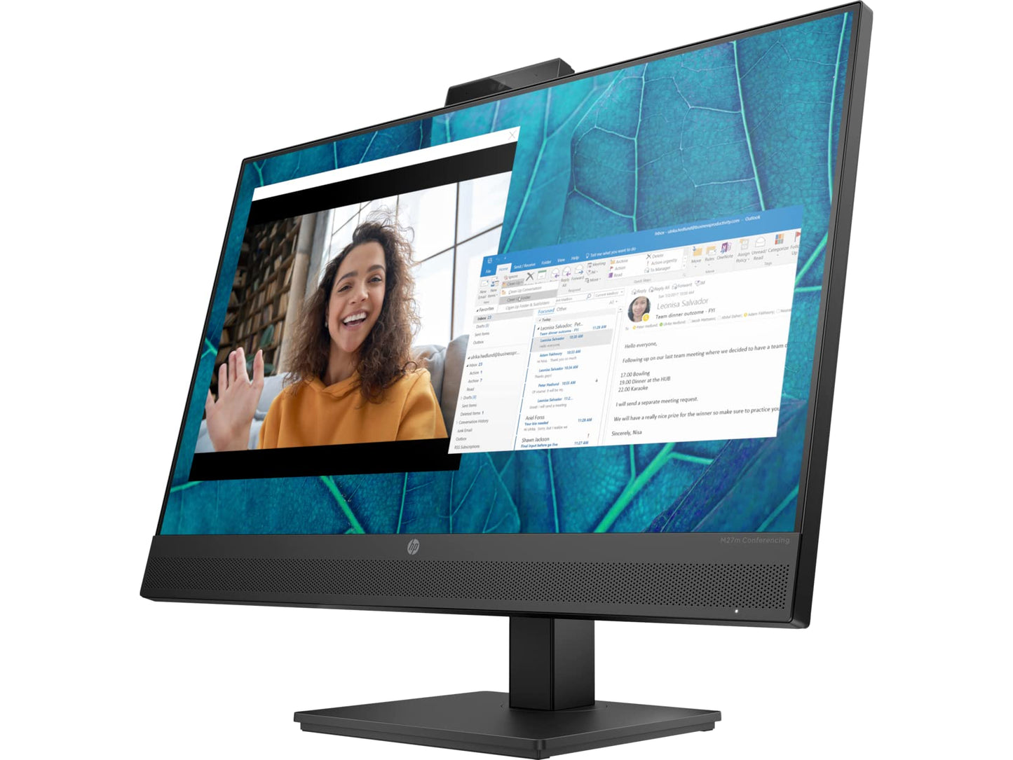 HP M27m Conferencing Monitor 68.58 cm (27") Anti-glare FHD (1920 x 1080), IPS, 300 nits, Height Adjustable, Webcam 5MP; HP Eye Ease/Mic Speakers 2 x 2 W On-screen controls, 3 Years Warranty.