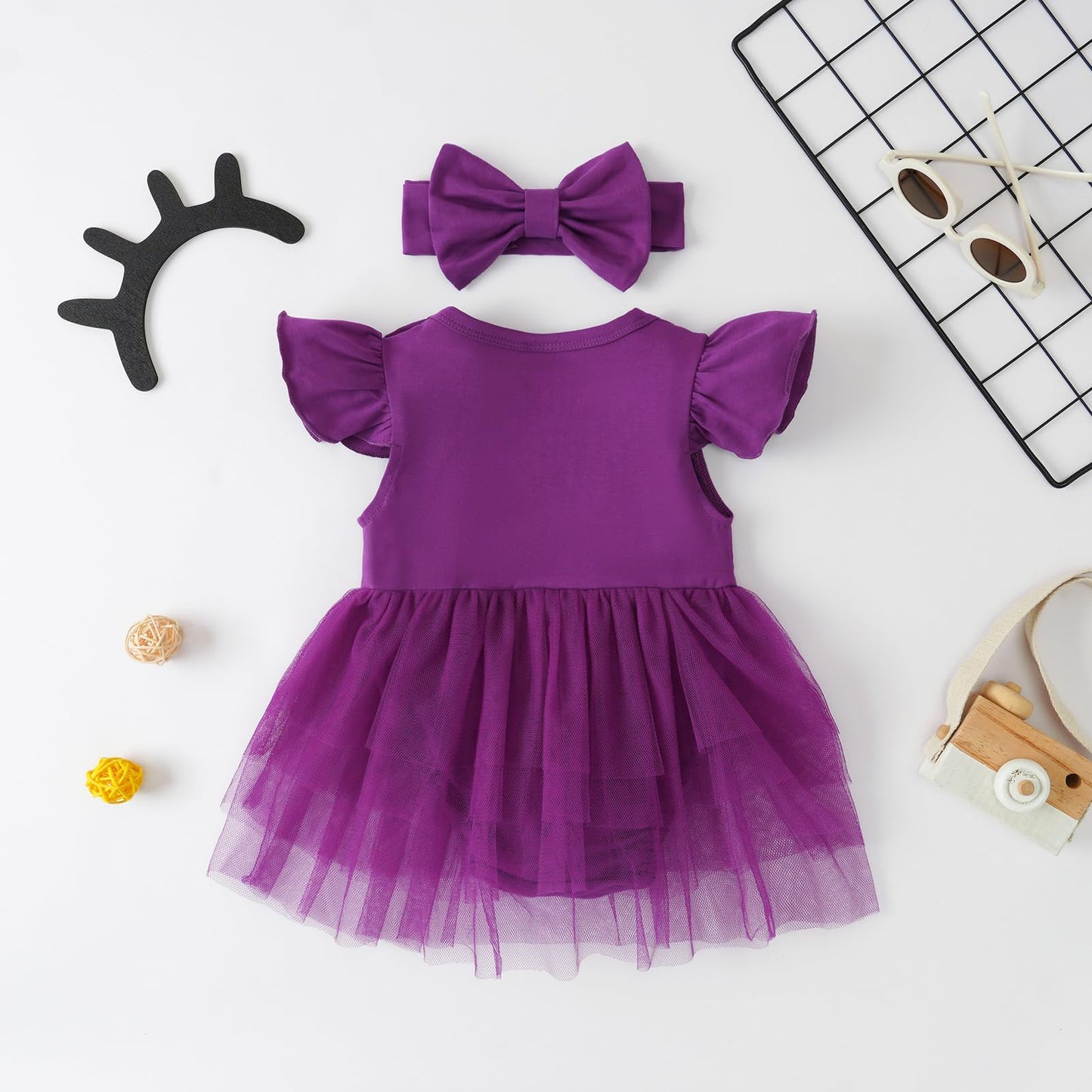 Magic Park Infant Girl Tutu Dress Baby Girl Ruffle Romper Dress Toddler Girl Solid Color Skirts with Headband Summer Clothes, for 0-3 Months