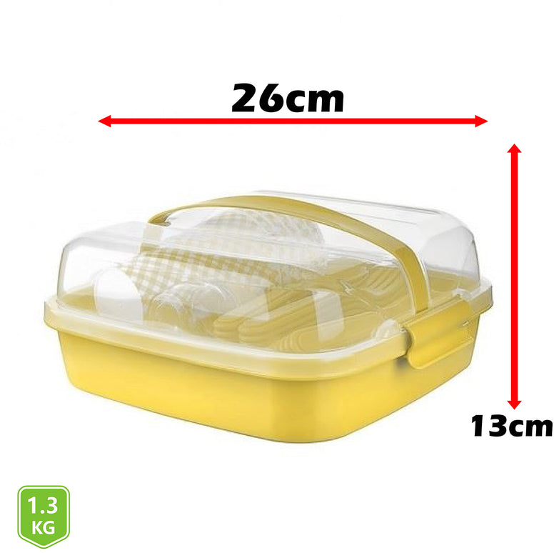 Shopivaa | 32 Piece (Serves 6 People) Picnic Set/Camping Set/Outdoor Dining/Party Set With Carry Case (Lightweight & Durable BPA Free Plastic) | Dishwasher Safe (Yellow)