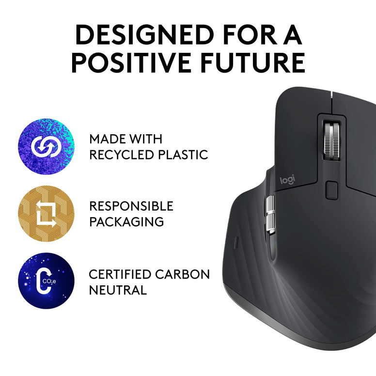 Logitech MX Master 3S - Wireless Performance Mouse with Ultra-fast Scrolling, Ergo, 8K DPI, Track on Glass, Quiet Clicks, USB-C, Bluetooth, Windows, Linux, Chrome - Graphite