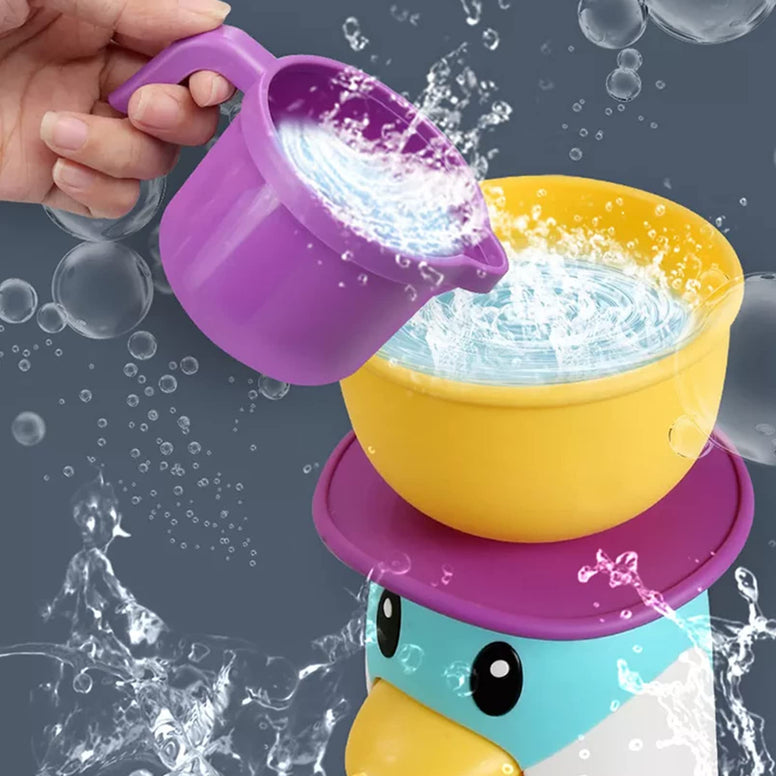 AM ANNA Bathtub Toys for Toddlers Kids 1 2 3 4,Ducky Penguin Waterwheel Bath Toys for Boys Girls Preschool Bath Toy,Bathroom Strong Suckers Water Scoop (Penguin Waterwheel Bath Toys)