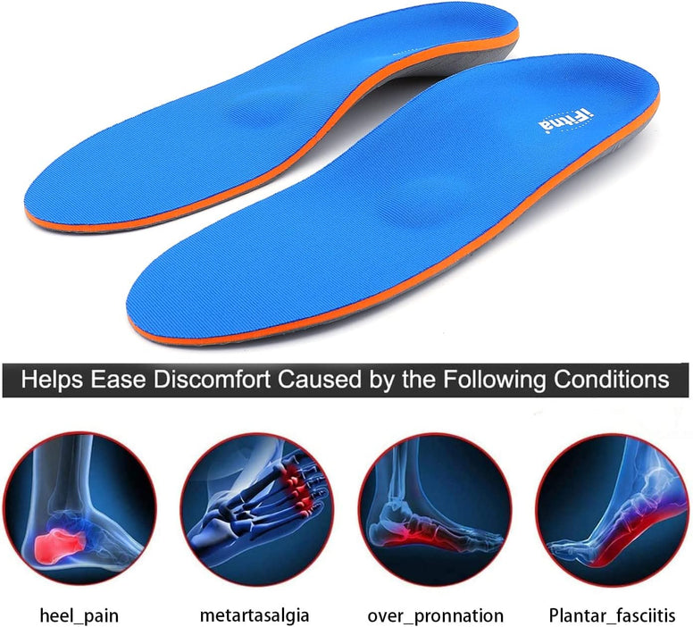 Full Length Metatarsal Arch Support Shock Absorption Orthotic Unisex Insoles for Flat Feet,Plantar Fasciitis,Relieve Foot Soreness,Suitable Athletic,Work Shoes(Size:UK-6,Length:9.87",Blue)