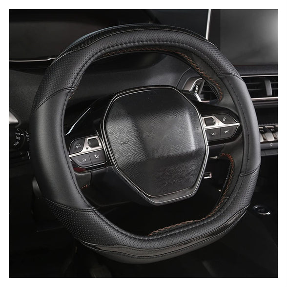 For Peugeot 3008 4008 5008 Car Steering Wheel Cover Carbon Fibre + PU Leather Auto Accessories interior (Color : Black)