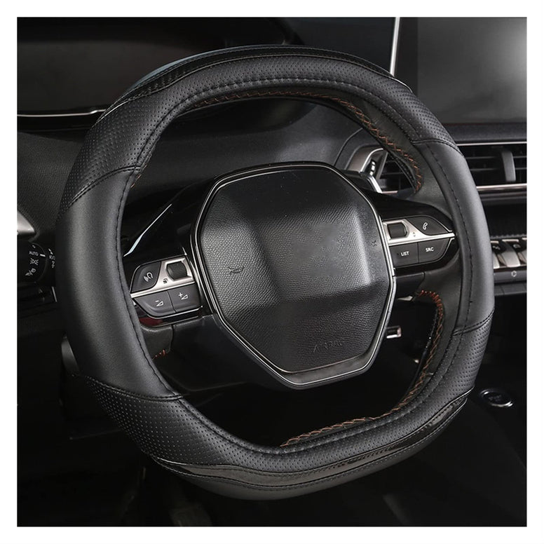 For Peugeot 3008 4008 5008 Car Steering Wheel Cover Carbon Fibre + PU Leather Auto Accessories interior (Color : Black)