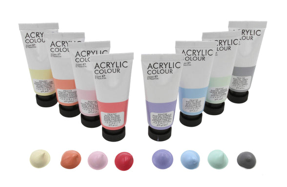 Acrylic Paint Set in Pastel Tones 8 Tubes Each 22 ml for Painting on Canvas, Pastel Colour, Soft Tones