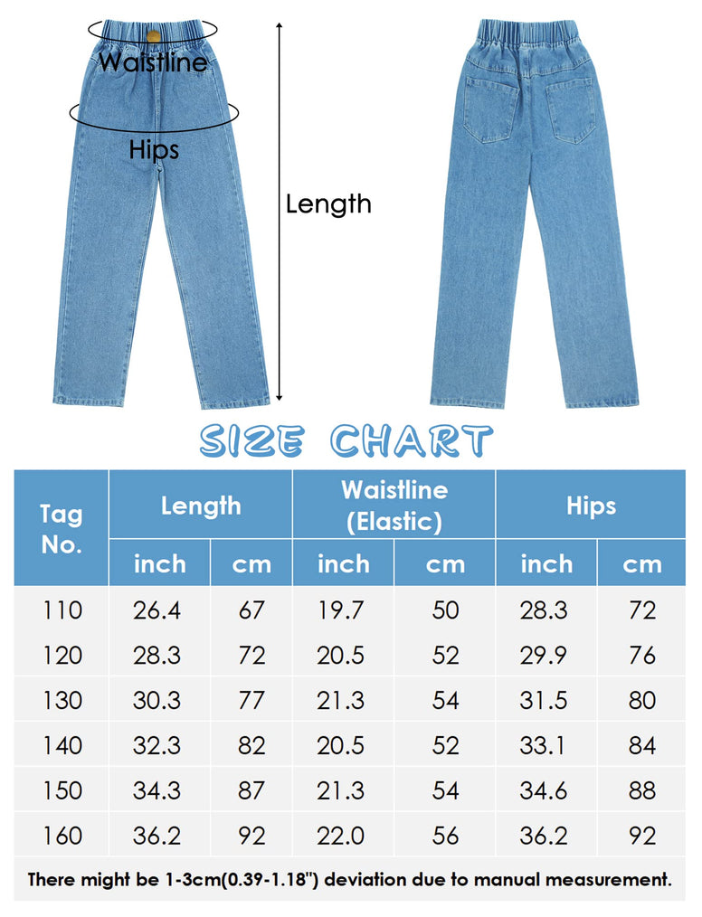 SEAUR Girls Straight Leg Jeans Fashion Elastic Waist Jeans Kids Casual Washed Denim Pants,5-6 Years