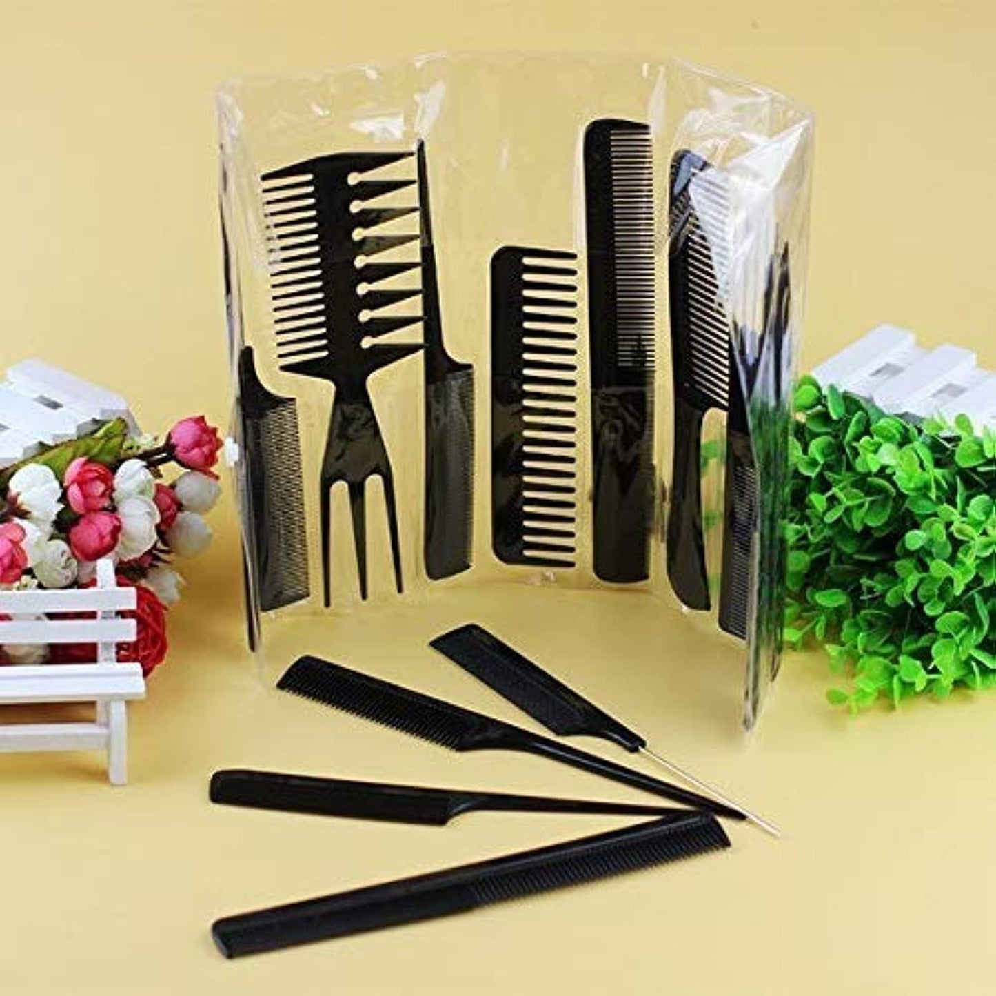 10Pcs Black Pro Salon Hair Styling Hairdressing Plastic Brush Combs Set