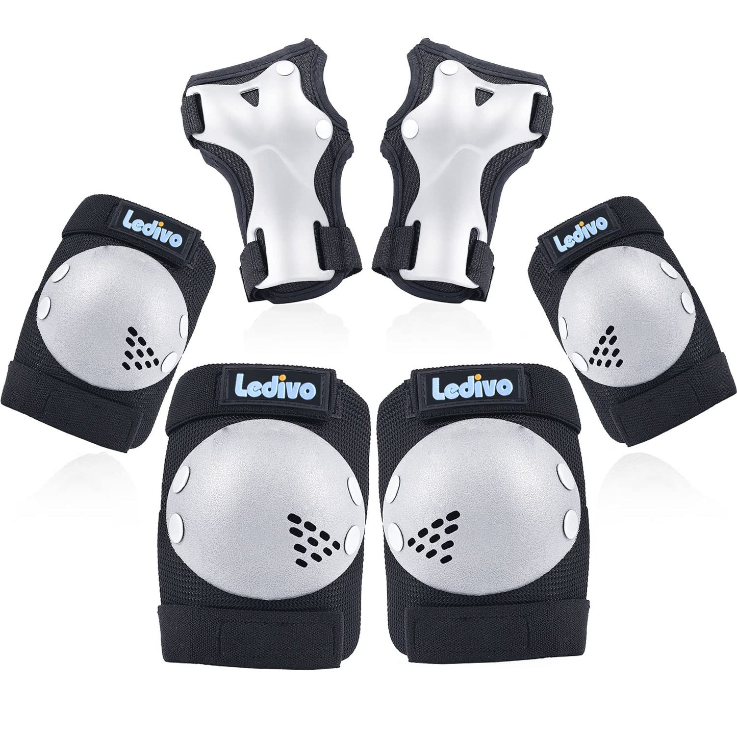 Ledivo Knee Pads Adult/Youth/Kids Elbow Pads Wrist Guards 3 In 1 Protective Gear Set for Multi Sports Skateboarding, Roller Skating Cycling Bike BMX Bicycle Rollerblading Scooter