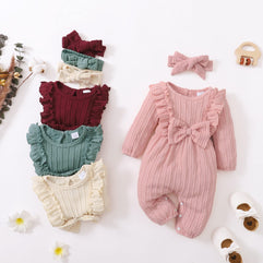 Baby Girl Romper Infant Fall Winter Clothes Ruffle Sweater Long Sleeve Bodysuit Jumpsuit and Headband 0-3 M